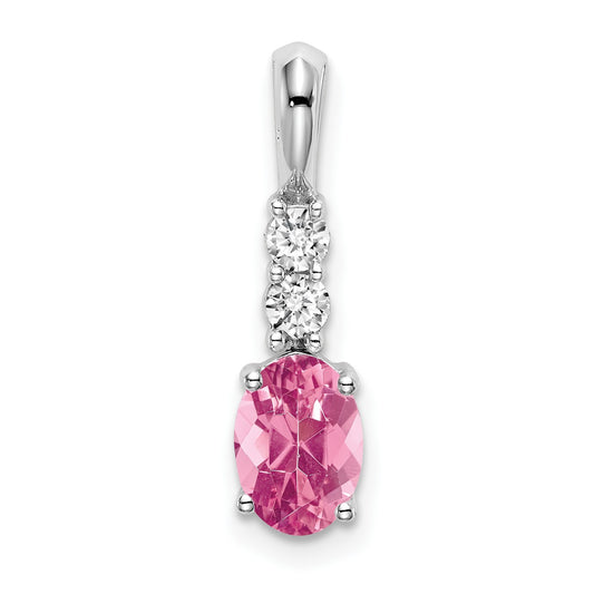 14k White Gold 7x5 Oval October/Pink Tourmaline and Diamond Pendant