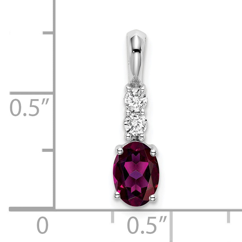 14k White Gold 7x5 Oval June/Rhodolite Garnet and Diamond Pendant