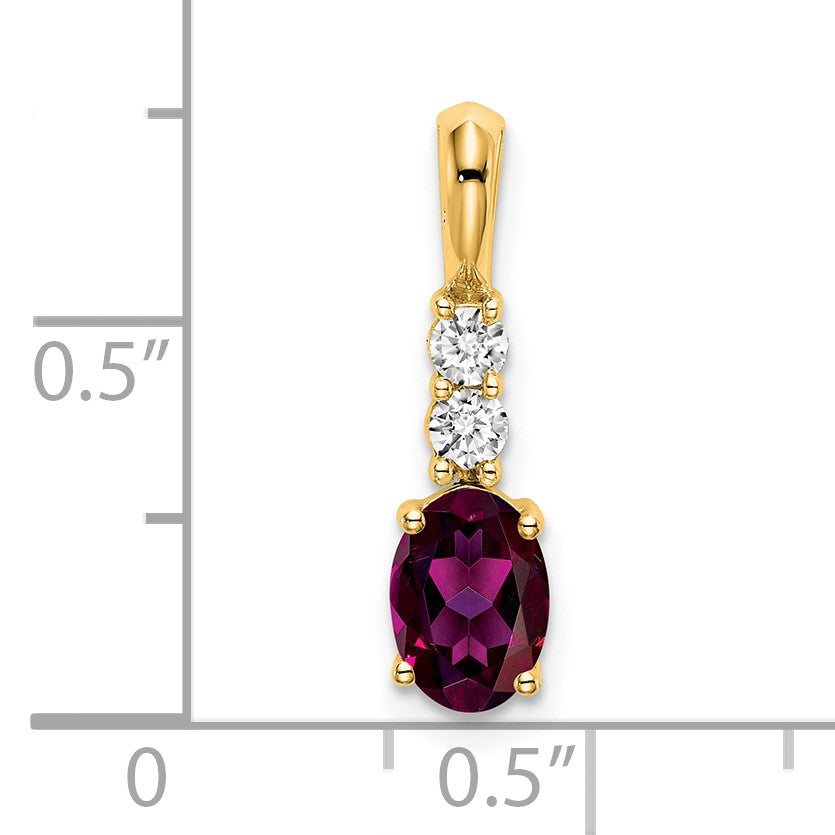 14K 7x5 Oval June/Rhodolite Garnet and Diamond Pendant