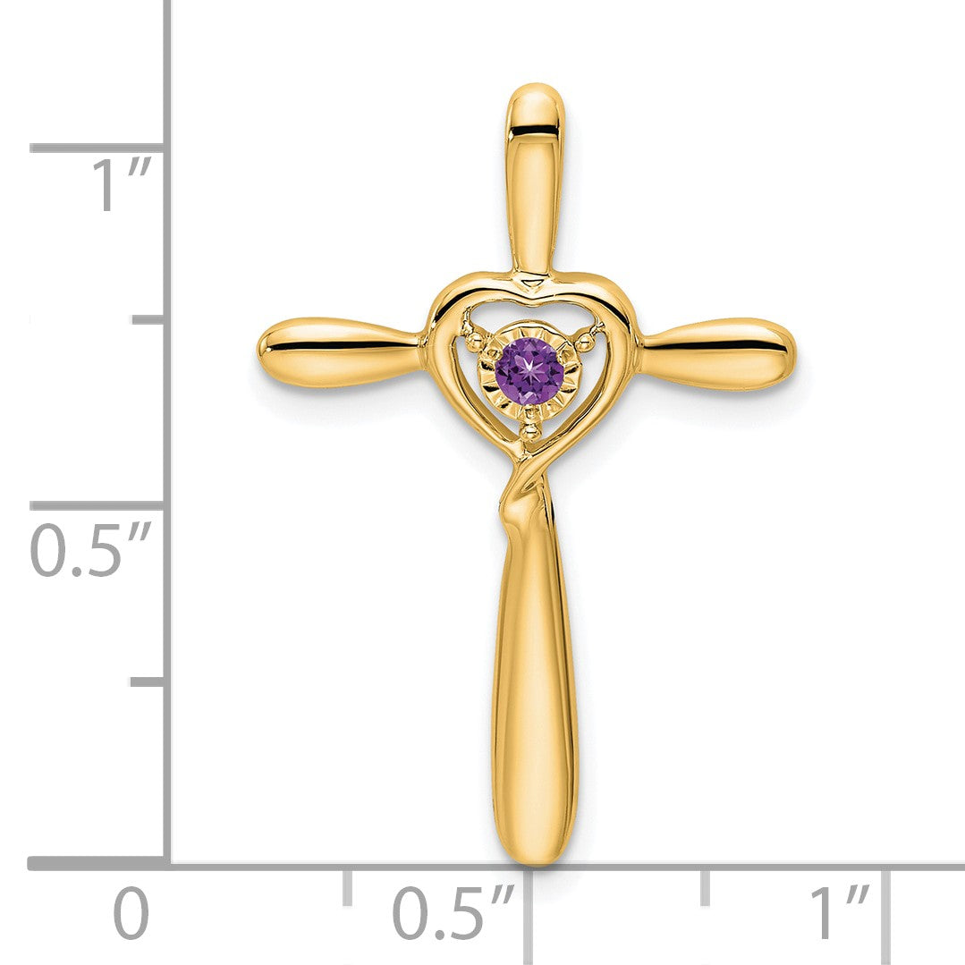 14k February/Amethyst Cross with Heart Chain Slide