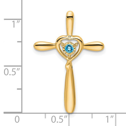 14k December/Blue Topaz Cross with Heart Chain Slide