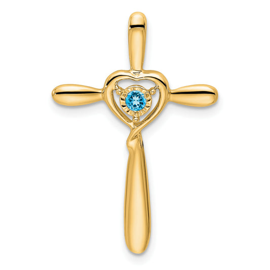 14k December/Blue Topaz Cross with Heart Chain Slide