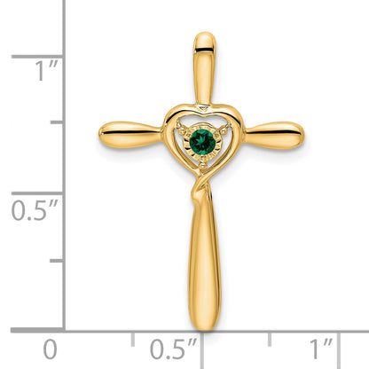 14k May/Lab Created Emerald Cross with Heart Chain Slide