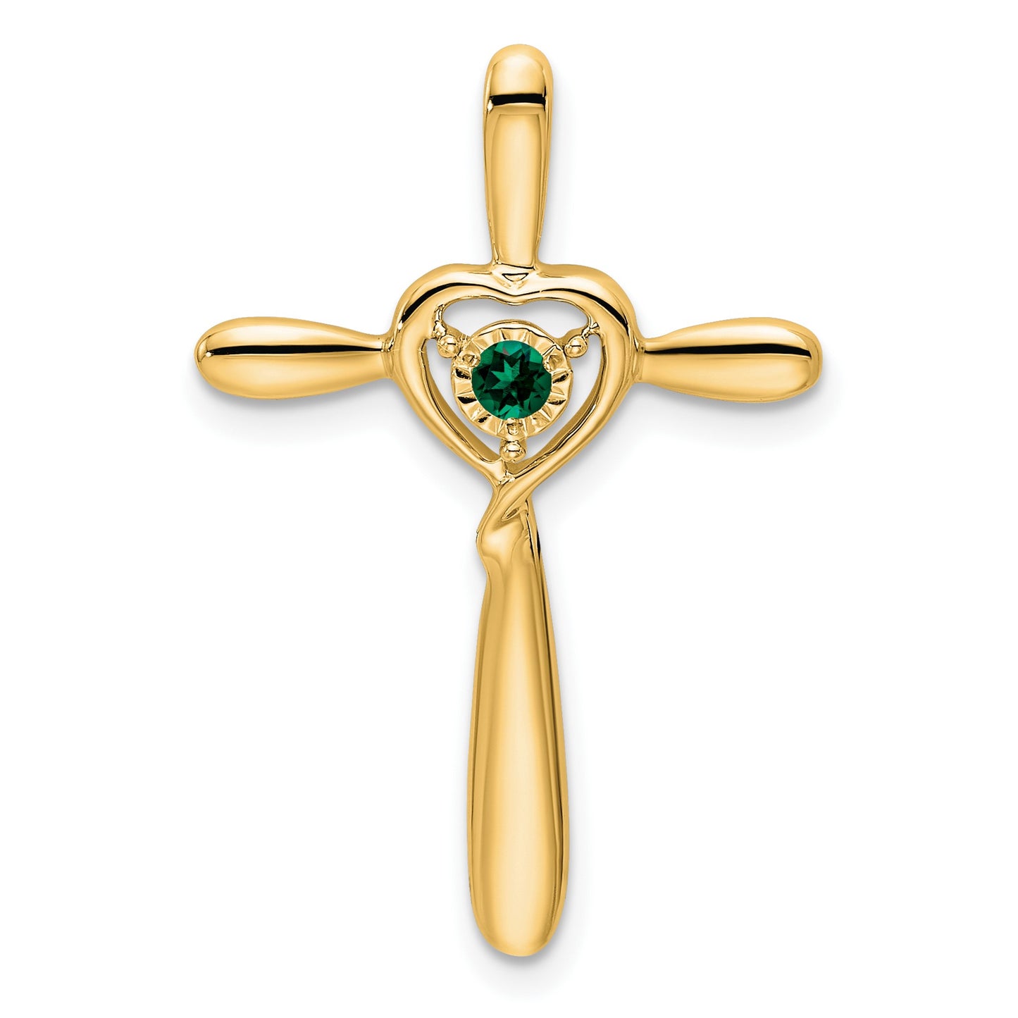 14k May/Lab Created Emerald Cross with Heart Chain Slide