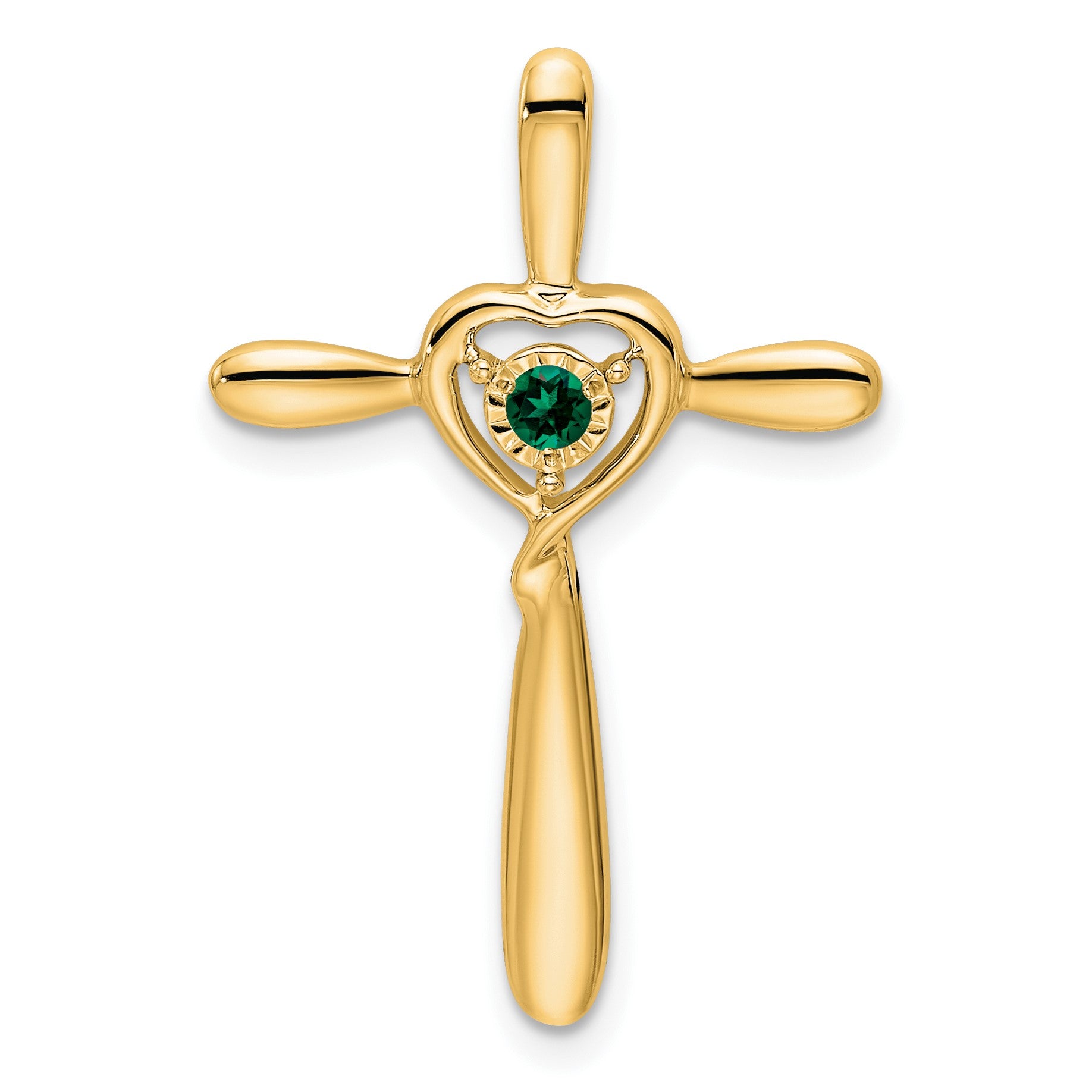 14k May/Lab Created Emerald Cross with Heart Chain Slide