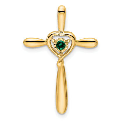 14k May/Lab Created Emerald Cross with Heart Chain Slide