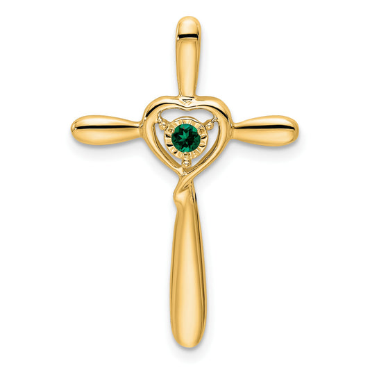 14k May/Lab Created Emerald Cross with Heart Chain Slide