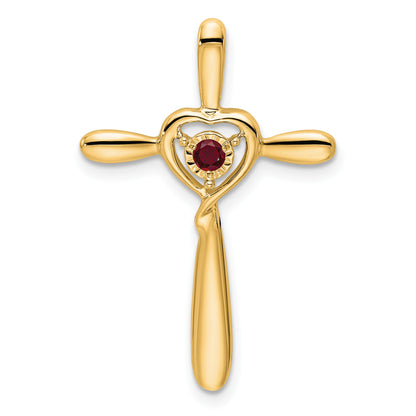 14k July/Lab Created Ruby Cross with Heart Chain Slide