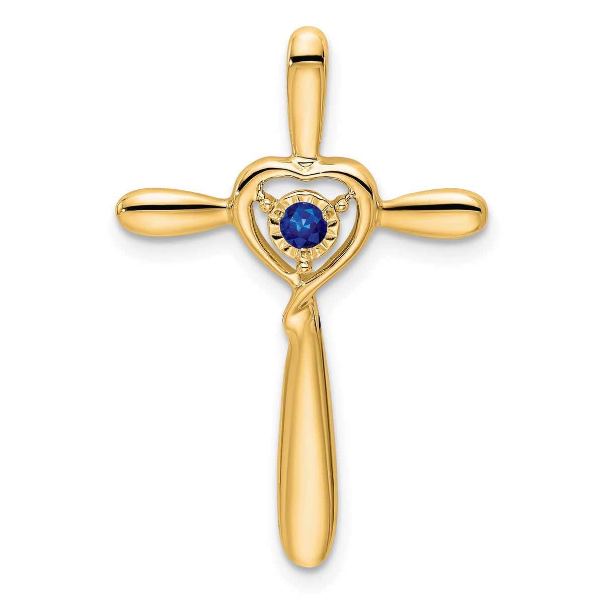 14k September/Lab Created Sapphire Cross with Heart Chain Slide