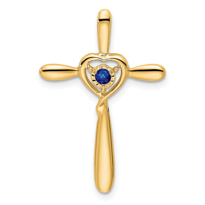 14k September/Lab Created Sapphire Cross with Heart Chain Slide
