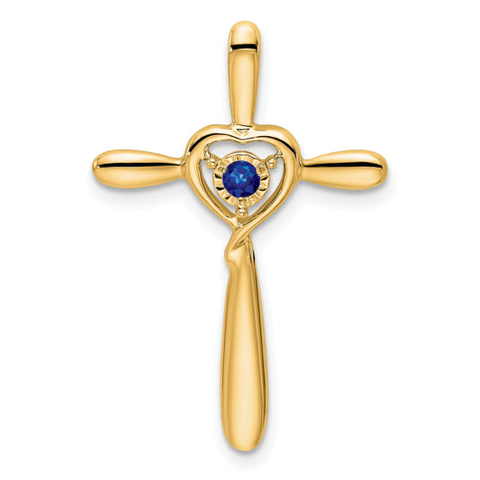 14k September/Lab Created Sapphire Cross with Heart Chain Slide