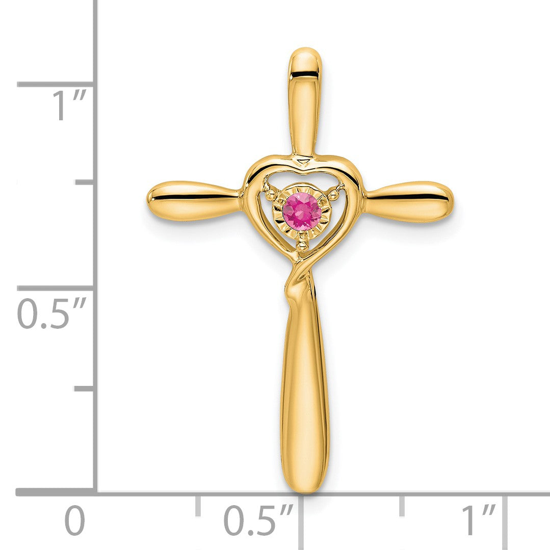 14k October/Pink Tourmaline Cross with Heart Chain Slide