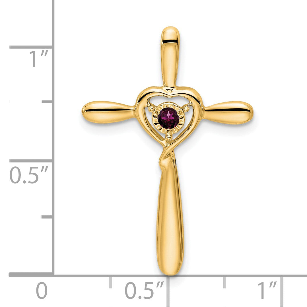 14k June/Rhodolite Garnet Cross with Heart Chain Slide