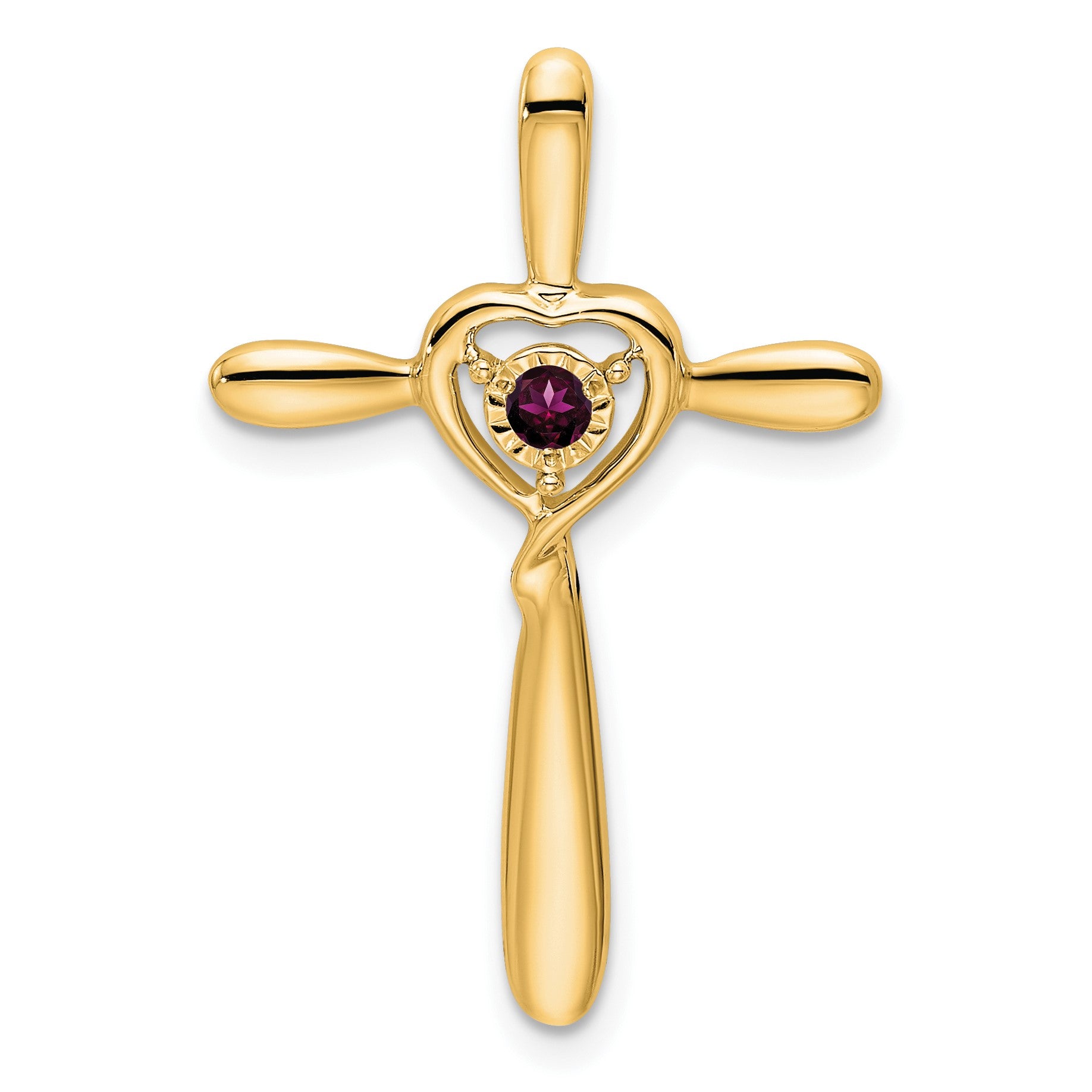 14k June/Rhodolite Garnet Cross with Heart Chain Slide