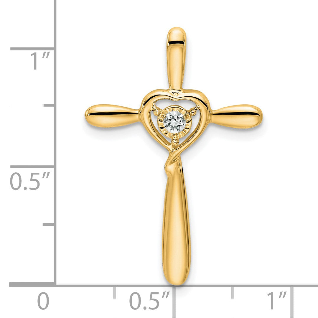 14k April/White Topaz Cross with Heart Chain Slide