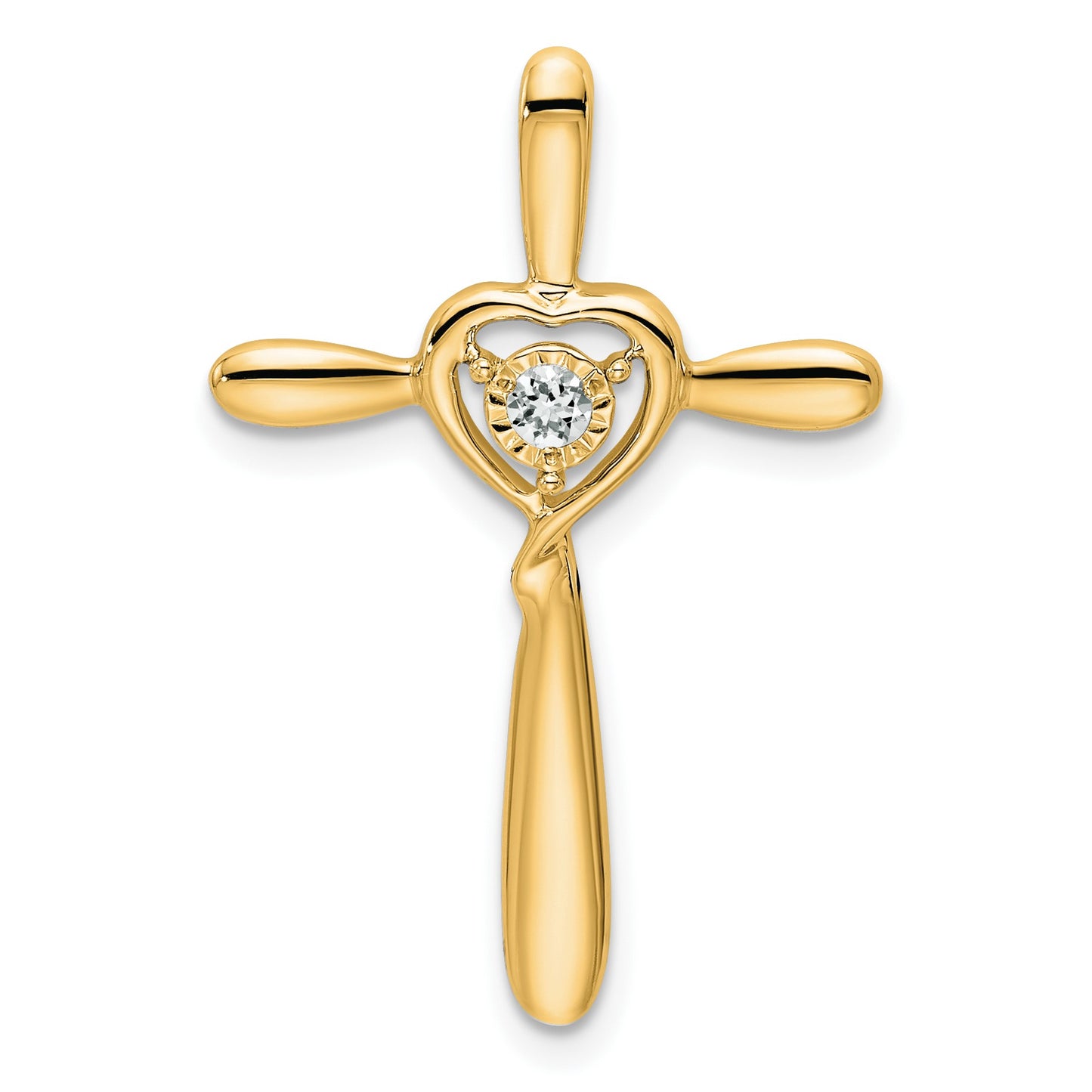 14k April/White Topaz Cross with Heart Chain Slide
