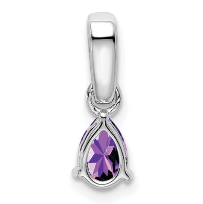 14k White Gold 6x4 Pear February/Amethyst and Diamond Pendant