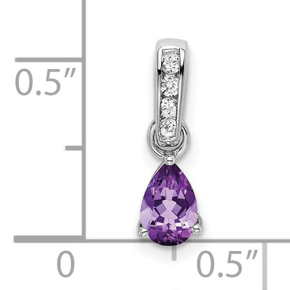14k White Gold 6x4 Pear February/Amethyst and Diamond Pendant