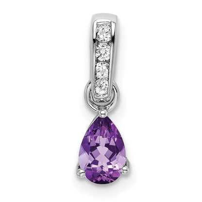 14K White Gold Pear Amethyst and Diamond Pendant