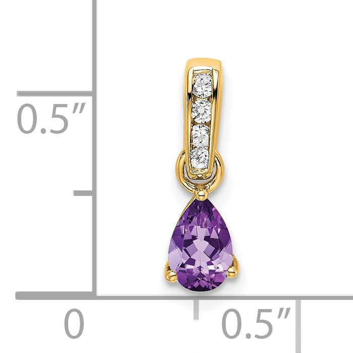 14K 6x4 Pear February/Amethyst and Diamond Pendant