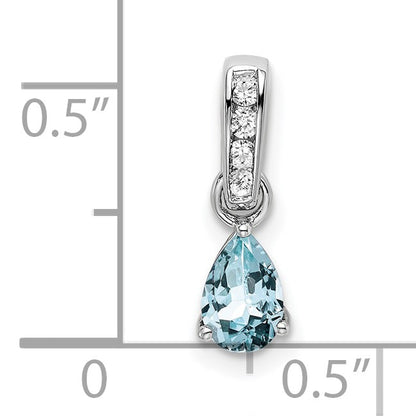 14k White Gold 6x4 Pear March/Aquamarine and Diamond Pendant