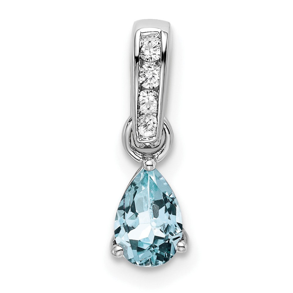 14K White Gold Pear Aquamarine and Diamond Pendant