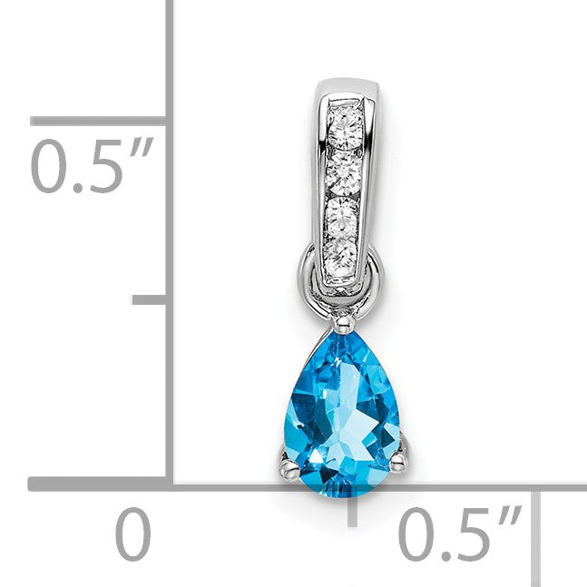 14k White Gold 6x4 Pear December/Blue Topaz and Diamond Pendant