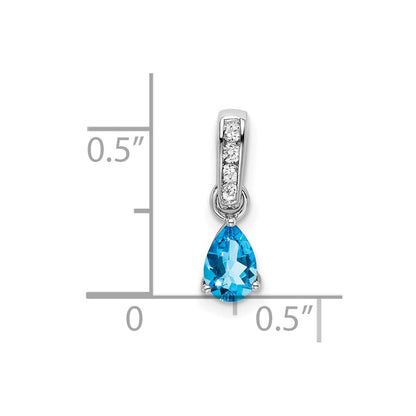 14K White Gold Pear Blue Topaz and Diamond Pendant