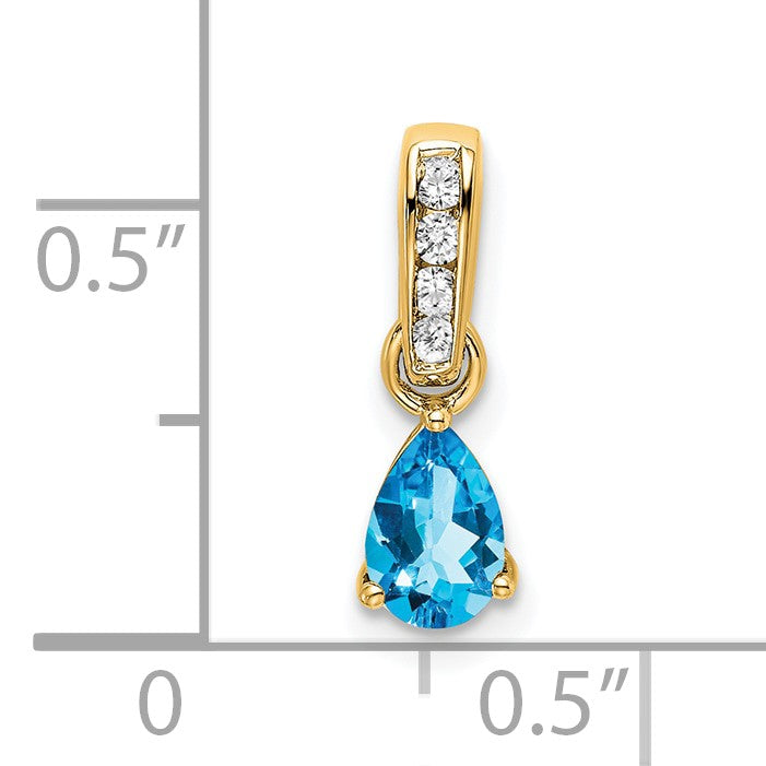 14K 6x4 Pear December/Blue Topaz and Diamond Pendant