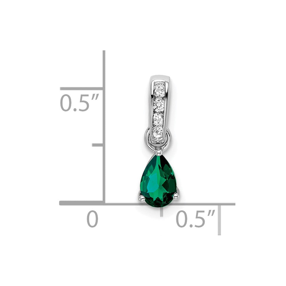 14K White Gold Pear Created Emerald and Diamond Pendant