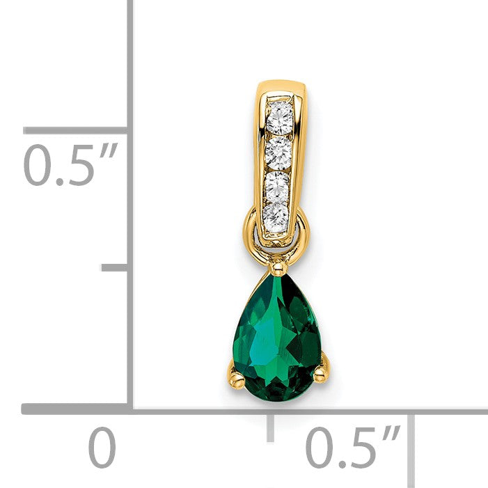 14K 6x4 Pear May/Lab Created Emerald and Diamond Pendant