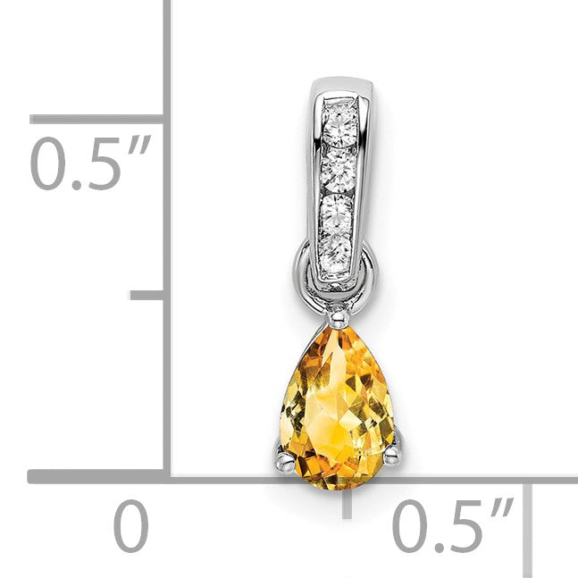 14k White Gold 6x4 Pear November/Citrine and Diamond Pendant