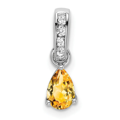 14K White Gold Pear Citrine and Diamond Pendant