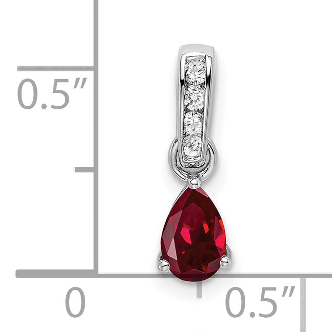 14k White Gold 6x4 Pear July/Lab Created Ruby and Diamond Pendant