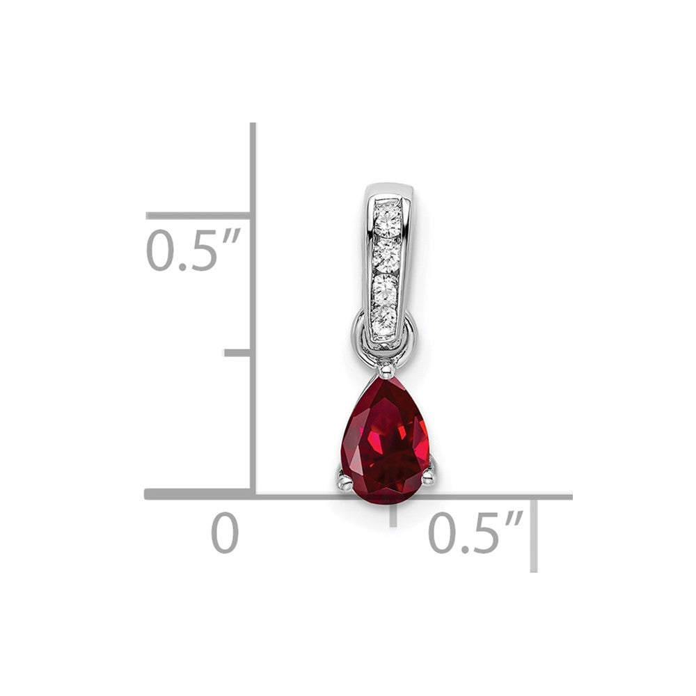 14K White Gold Pear Created Ruby and Diamond Pendant