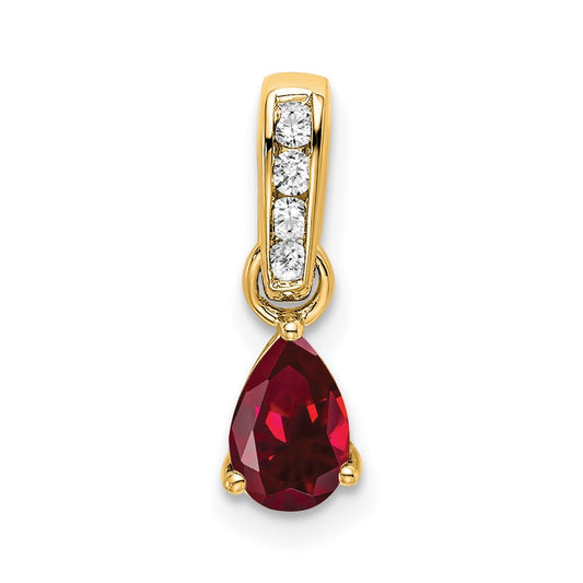 14K Pear Created Ruby and Diamond Pendant