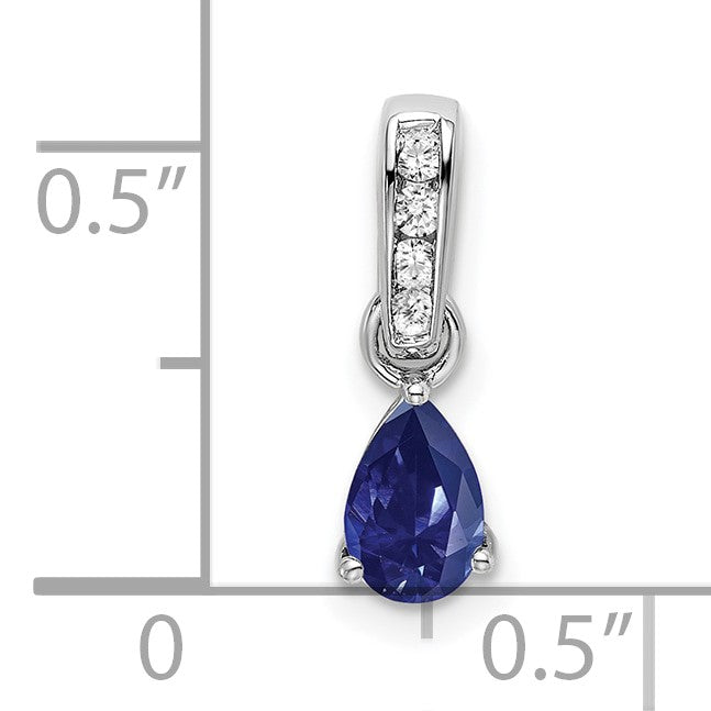 14k White Gold 6x4 Pear September/Lab Created Sapphire and Diamond Pendant