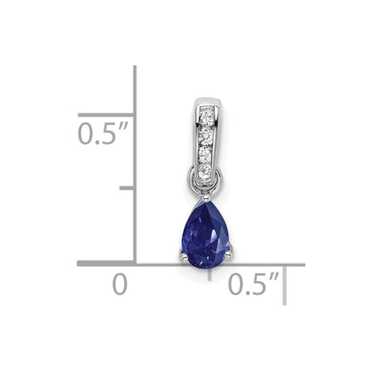 14K White Gold Pear Created Sapphire and Diamond Pendant