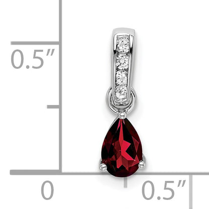 14k White Gold 6x4 Pear January/Garnet and Diamond Pendant