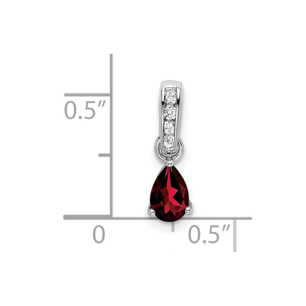 14K White Gold Pear Garnet and Diamond Pendant