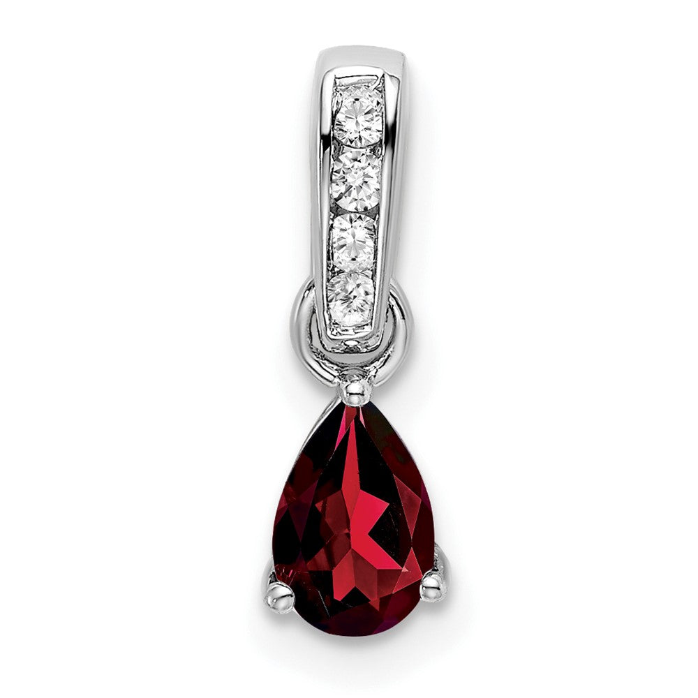 14K White Gold Pear Garnet and Diamond Pendant