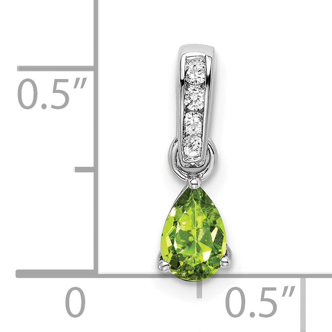 14k White Gold 6x4 Pear August/Peridot and Diamond Pendant