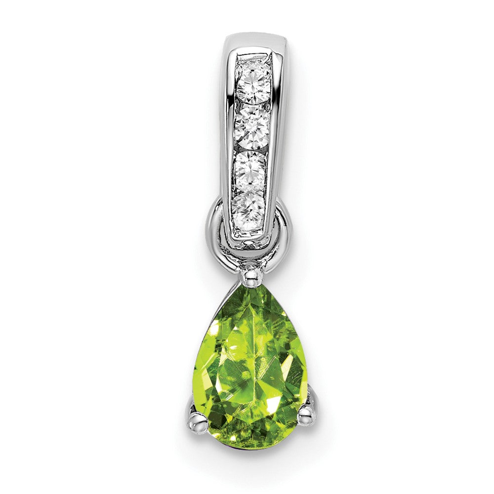 14K White Gold Pear Peridot and Diamond Pendant