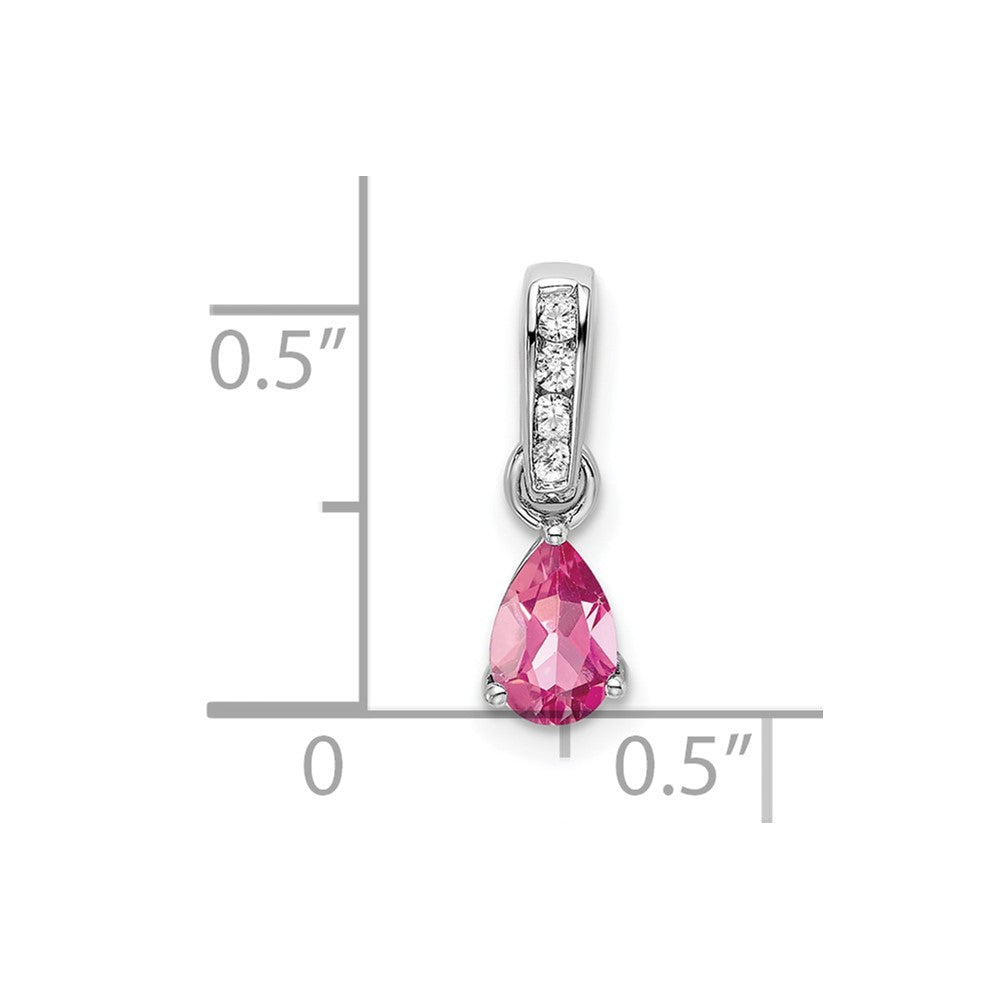 14K White Gold Pear Pink Tourmaline and Diamond Pendant