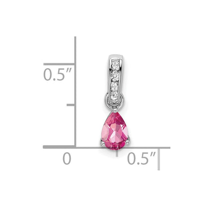 14K White Gold Pear Pink Tourmaline and Diamond Pendant