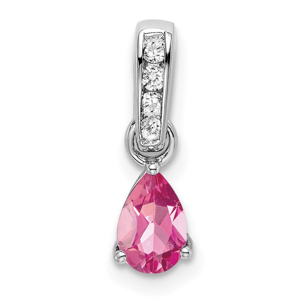 14K White Gold Pear Pink Tourmaline and Diamond Pendant