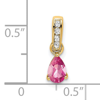 14K 6x4 Pear October/Pink Tourmaline and Diamond Pendant