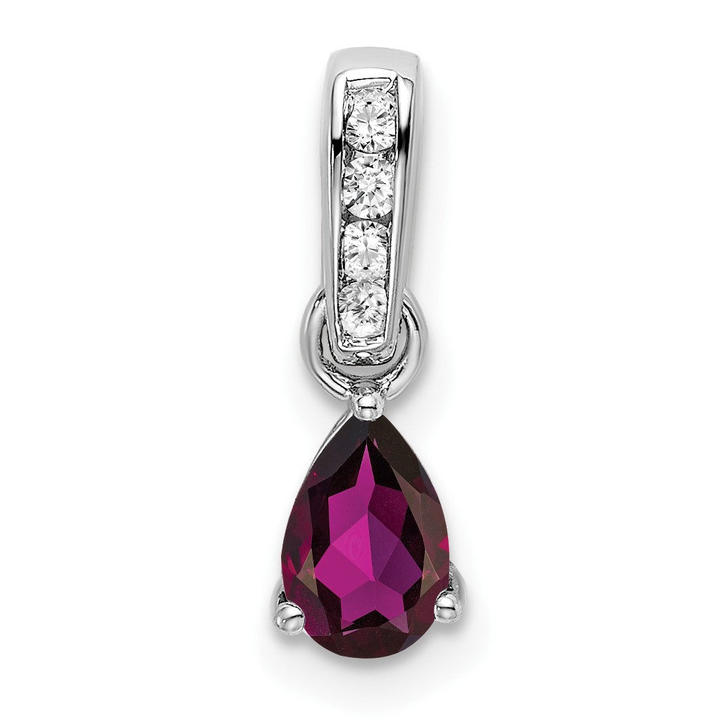 14k White Gold 6x4 Pear June/Rhodolite Garnet and Diamond Pendant