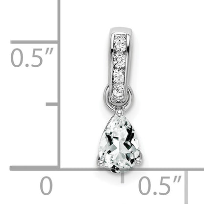 14k White Gold 6x4 Pear April/White Topaz and Diamond Pendant