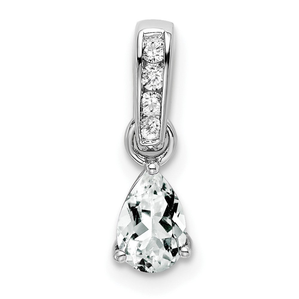 14K White Gold Pear White Topaz and Diamond Pendant